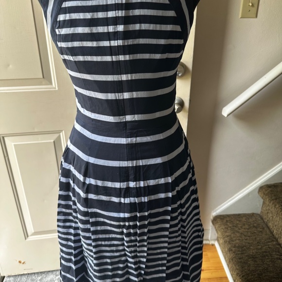 Talbots Knee Length Dress Navy Blue with Light Gray Stripes. Size 4. NWOT. - Picture 3 of 14